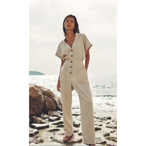 Zara long straight fit linen blend jumpsuit - Picture 1 of 9